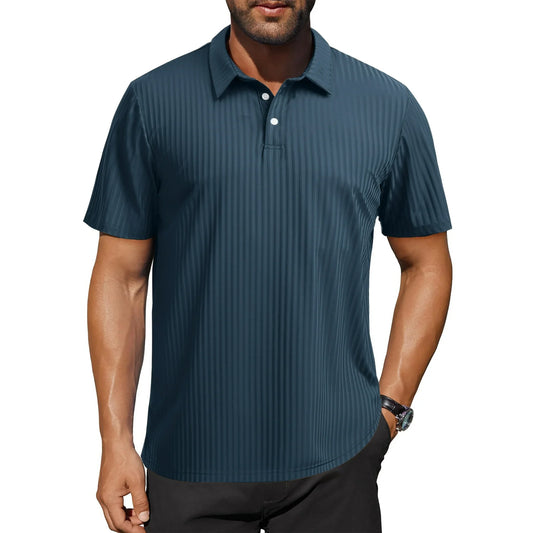 Thrilos Stripe Quick Dry Polo Shirts for Men Short Sleeve Workout Golf Shirts Moisture Wicking Performance Polo