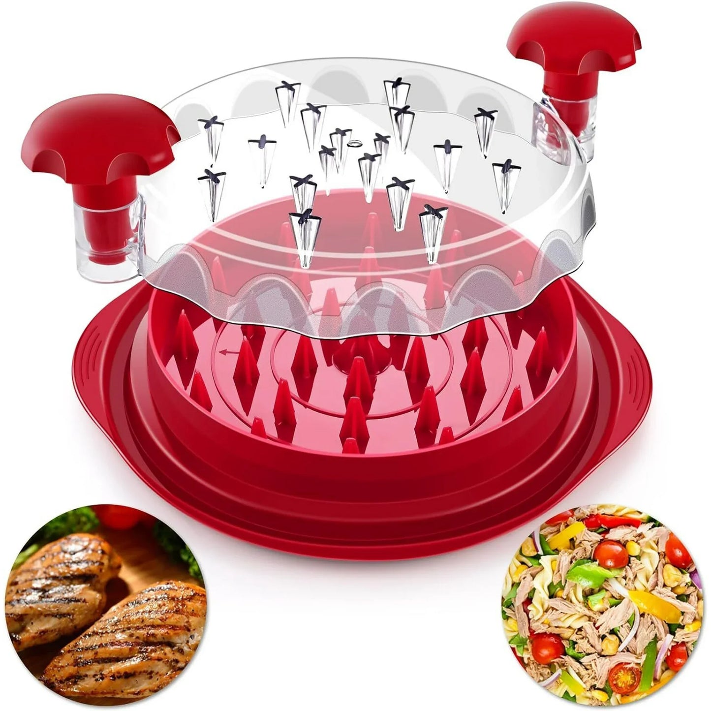 Chicken Shredder, Large Chicken Shredder Tool Twist, Visible Meat Shredder Machine for Chicken Breast Beef Pork with No-Slip Strip & Ergonomic Handle Suitable for Pork Beef Chicken (Red)