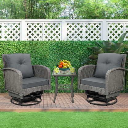 Patio Swivel Rocking Chairs Set, Segmart 3-Piece Outdoor 360° Rocking Patio Conversation Set with Thickened Cushions and Glass Coffee Table for Backyard, Max Weight 360 LBS, Gray