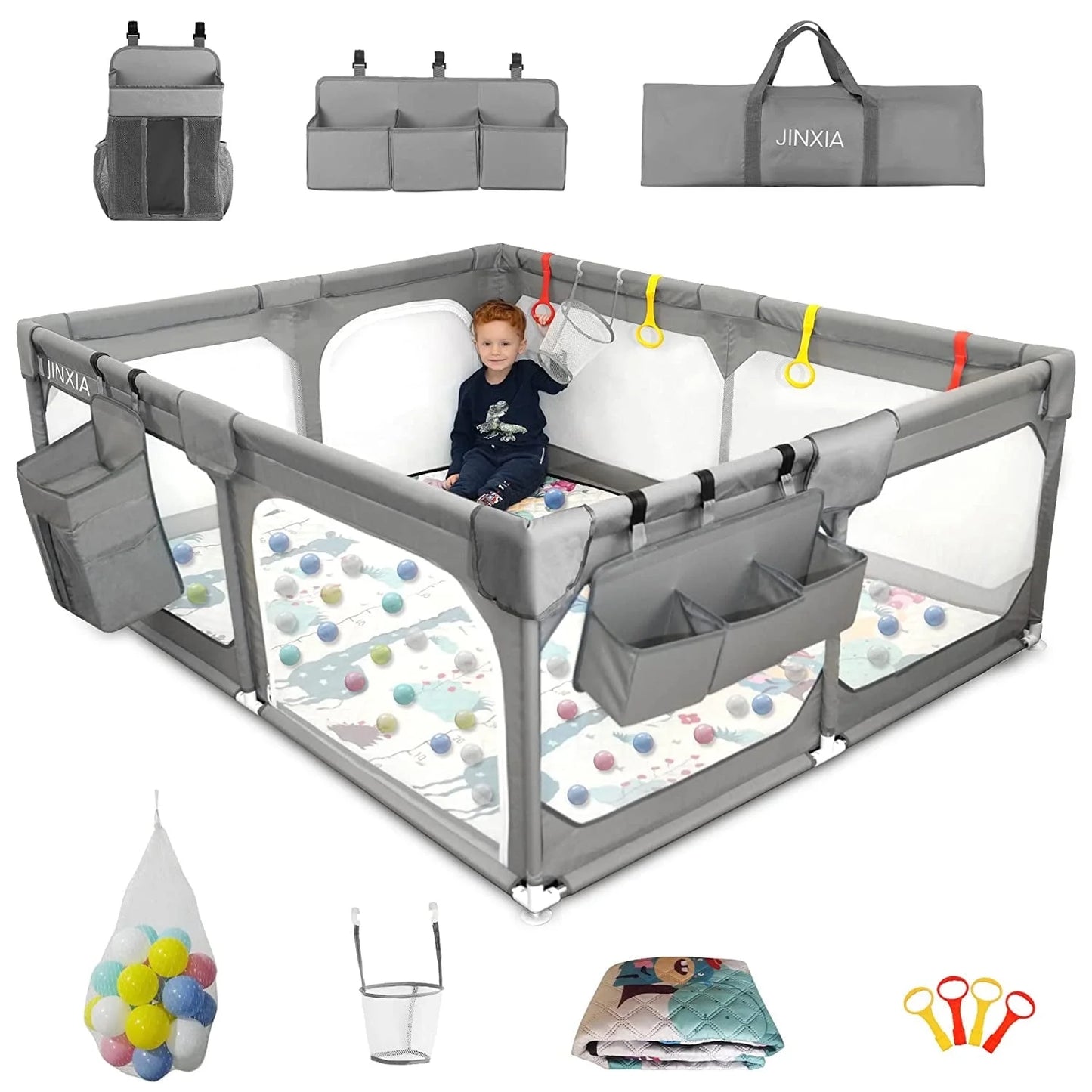 Baby Playpen with Mat 50"*50", Extra Large Playpen for Babies and Toddlers with Storage Bag, BPA-Free, Non-Toxic, Safe No Gaps Playards for Babies, Grey