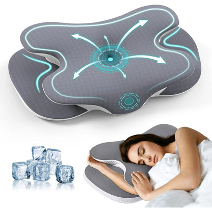 RTB-JINXIA Cervical Neck Pillows, Memory Foam Pillow with Cooling Silk Case for Neck & Shoulder Pain Relief, Side & Back & Stomach Sleepers