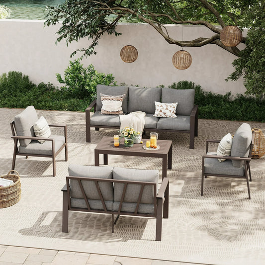 UDPATIO Aluminum Patio Furniture Set, Contemporary Outdoor Couch Set, Aluminum Patio Conversation Set, Gray