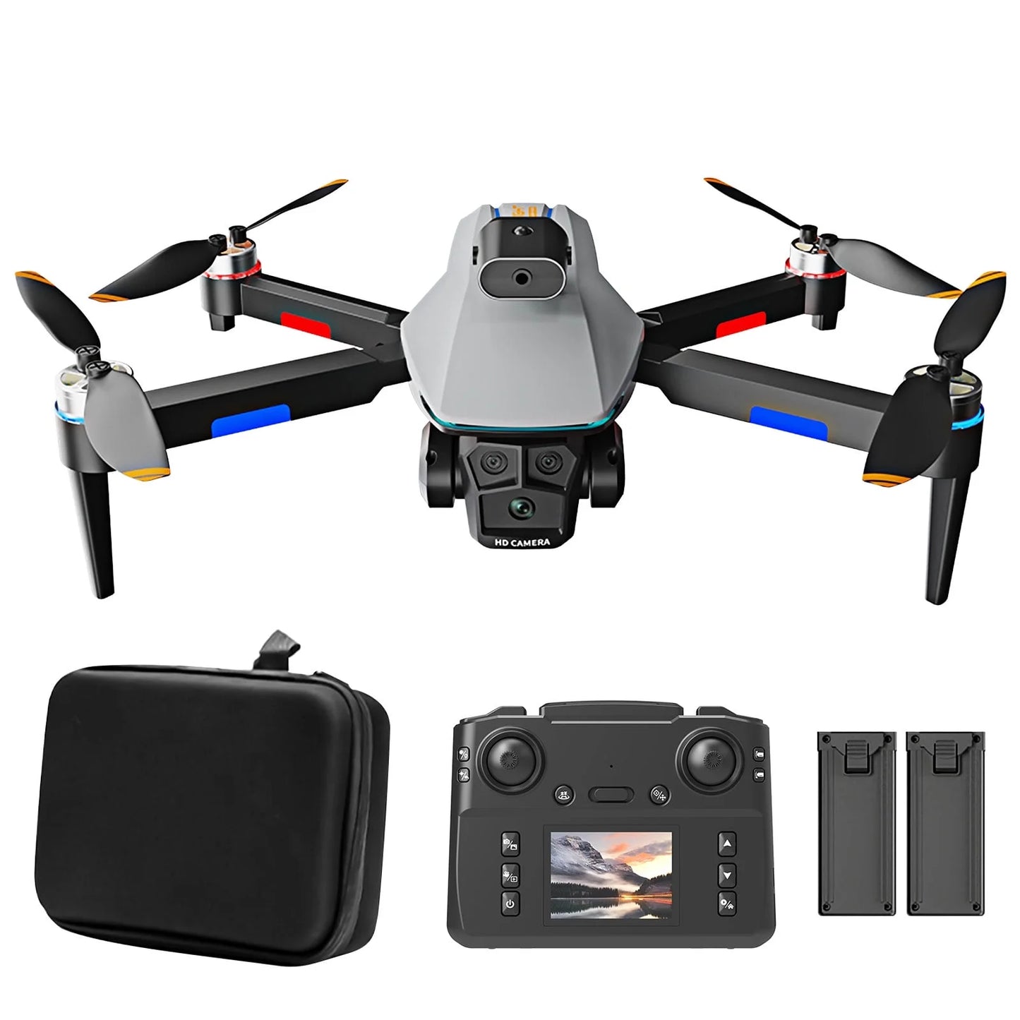 BeePrincess 1080P HD Drone with Screen Controller, Brushless Motor, Obstacle Avoidance, Gesture Control, Optical Flow, One-Key Return, 2 Batteries – Ideal for Beginners, Adults & Kids (Gray)