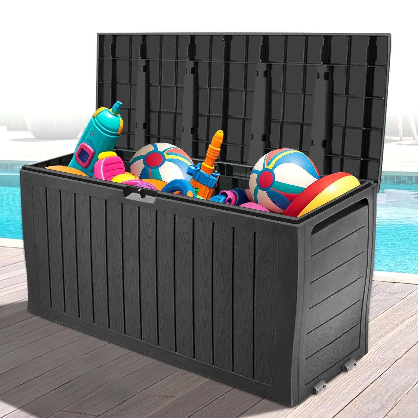 Seizeen 75 GAL Resin Deck Box Clearance on Wheels, Patio Large Storage Cabinet, Outdoor Waterproof Storage Chest, Storage Container for Outside Furniture Cushions, Garden Tools, Black, D7226