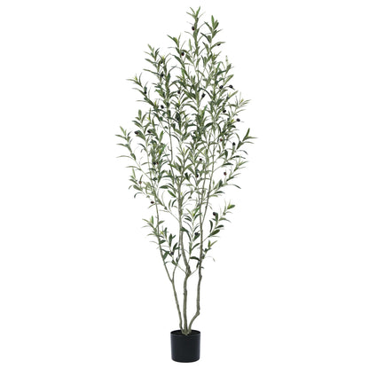 6ft Fake Plastic Olive Tree in Pot, Pre Potted Faux Greenry Plant for Home Decor Office House Living Room Indoor Outdoor, Big Fake Plants Fake House Plants