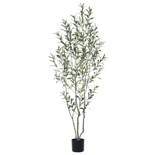 6ft Fake Plastic Olive Tree in Pot, Pre Potted Faux Greenry Plant for Home Decor Office House Living Room Indoor Outdoor, Big Fake Plants Fake House Plants