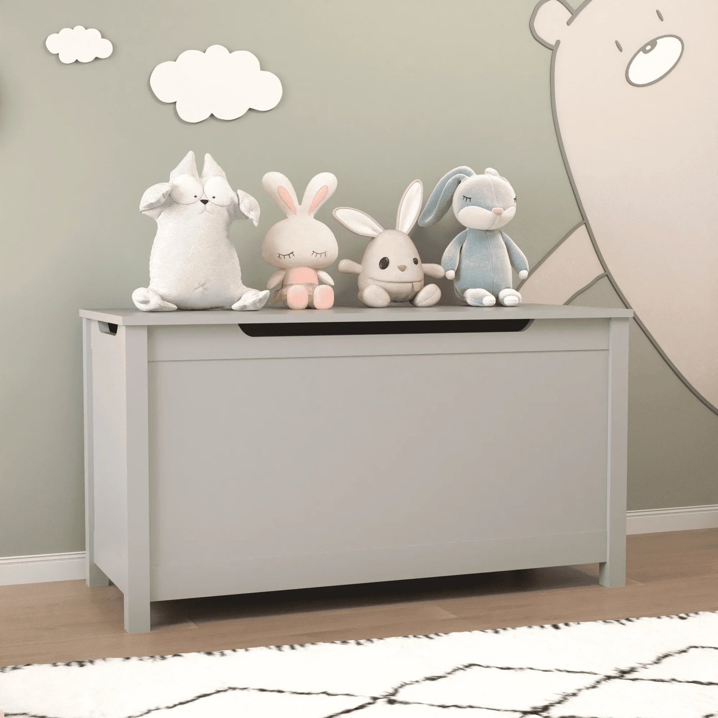 Kids Toy Box, Gray Wooden Toy Chest Organizer with Safety Hinged Lid, Entryway Storage Bench Supports 100 lbs, Toy Storage Chest for Bedroom, Toddler Room, L0293