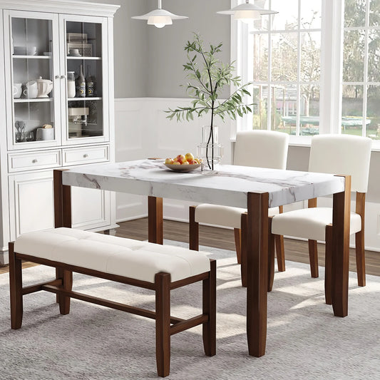 Churanty 3 Piece Modern Rubberwood Space Saving Dining Table with Chair & Bench Off-White