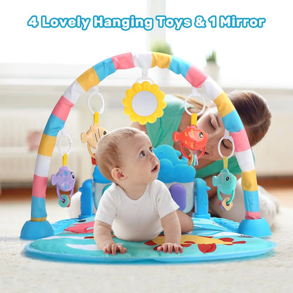 JoyStone Baby Gym Play Mat with 6 Detachable Toys, Washable Baby Activity Mat, Baby Gift for Newborn Infant 0-18 Months (Grey)