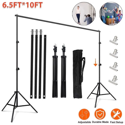 10ft Adjustable Background Support Stand Photography Video Studio Backdrop Kit with Carry Bag,4 Backdrop Clamps
