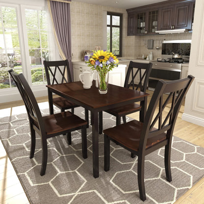 Churanty Farmhouse Wood 5 Pieces Dining Table Set for 4,Rectangle Kitchen Table Set with 4 Chairs,Black+Cherry