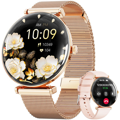 【AMOLED】Mingdaln Smart Watches for Women, for Android and Iphone Devices, IP68 Waterproof, 100 Sport Modes, 1.43-inch Fitness Tracker, with Answer/Make Calls, Gold
