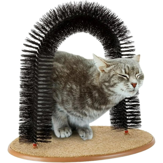 Cat Self-Groomer Arch, Cat Back Scratcher Cat Brush, Bristle Ring Brush Cat Arch with Carpeted Base, Back Scratcher and Massager for All Size Cats