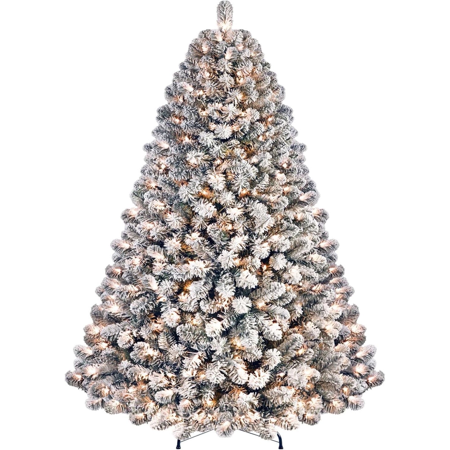 RTB-SHareconn 7.5ft Prelit Snow Flocked Artificial Holiday Christmas Tree w/ 470 Warm White Lights, Foldable Stand, Full Snow Branch Tips for Home, Office, Party Decoration