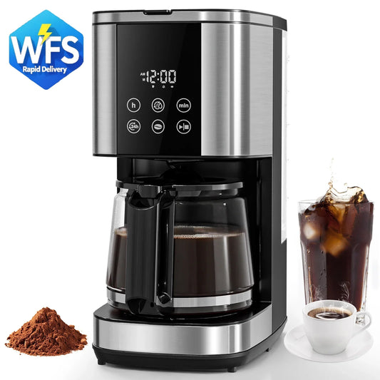 Auseo Drip Coffee Maker with Glass Carafe, 10-Cups Programmable, 2 Coffee Strength Options, Time Control, Warming Function for Home