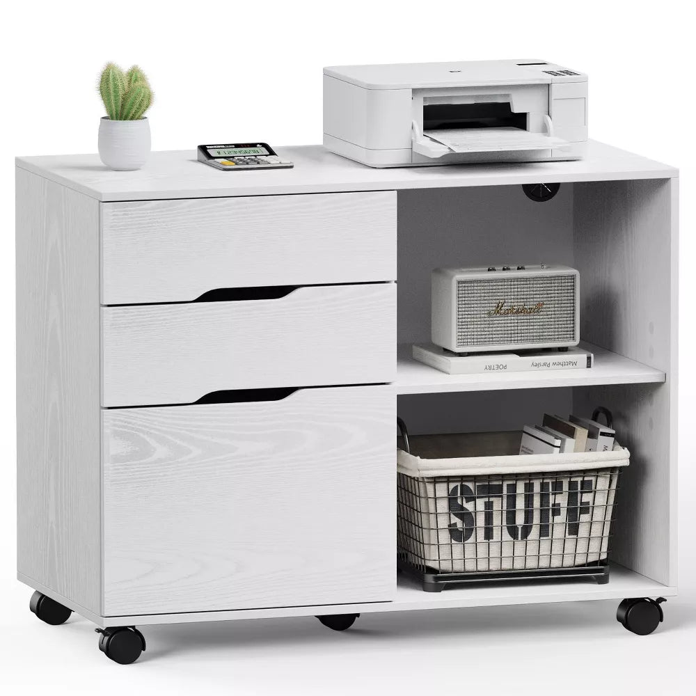 NicBex 3 Drawer Mobile File Cabinet,Printer Stand with Open Shelves for Home Office Printing Areas