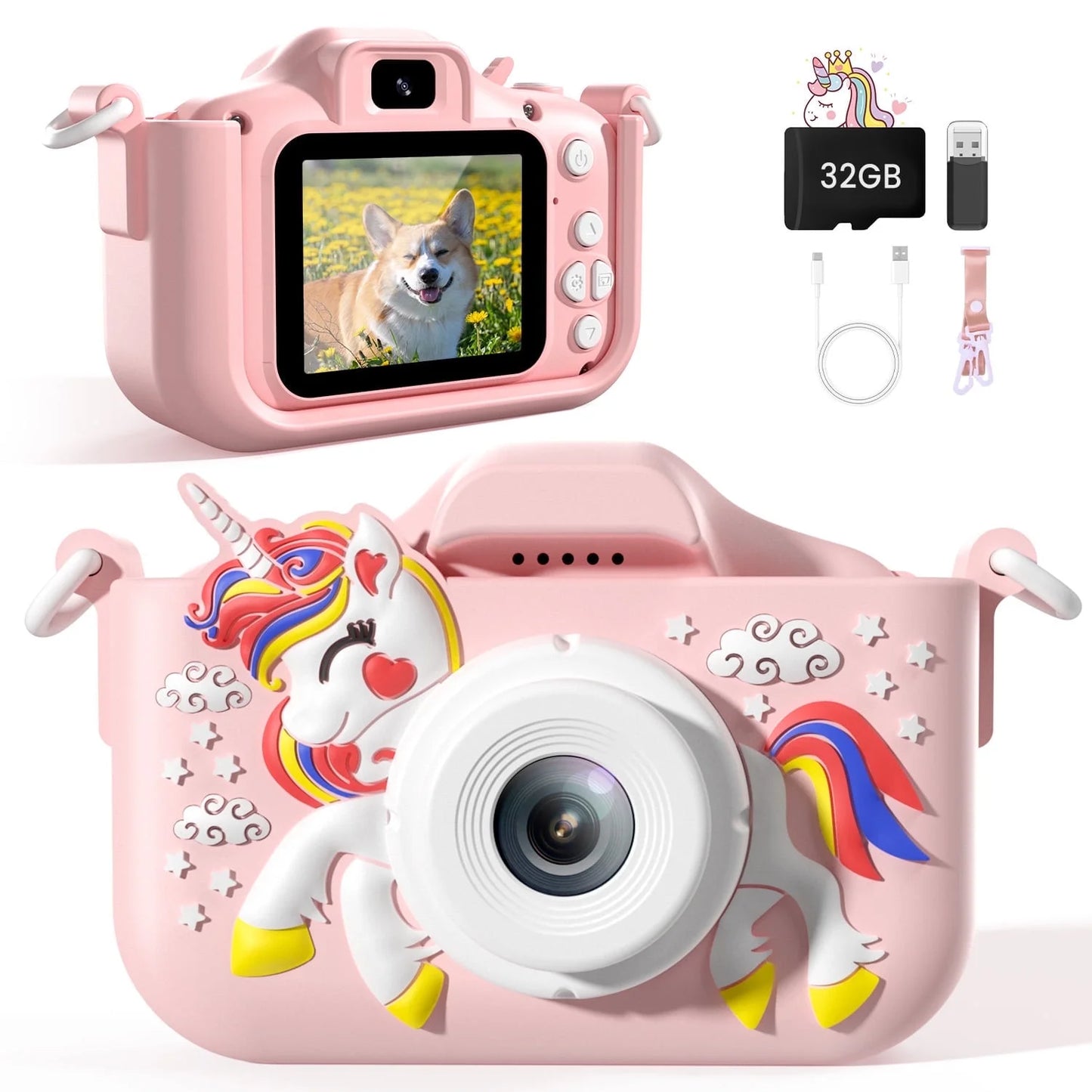 JoyStone Kids Camera Toys with 1080P Video for 3-12 Year Old, Chritmas Birthday Gifts for Kids, 32GB SD Card & Silicone Cover