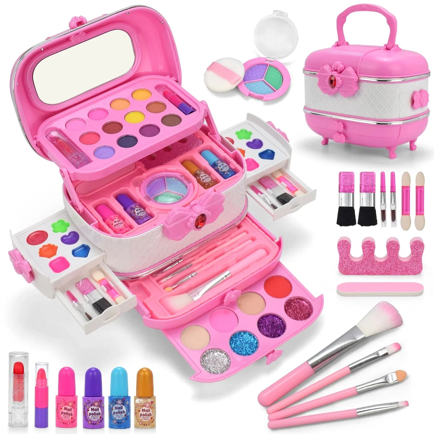 Kids Makeup Kit for Girl, Little Girls Makeup for Kids 4-6, 8-12, Washable, Non-toxic, Portable Children Toddler Play Make Up Set for3 4 5 6 7 8 9 Year Old Girl Birthday Gifts