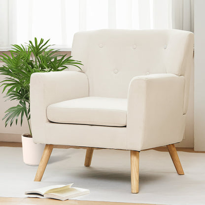 TrumanPick Accent Chair, Modern Upholstered Comfy Sofa Chairs, Fabric Mid-Century Armchair Button Tufted Lounge Chair for Living Room, Bedroom, Beige