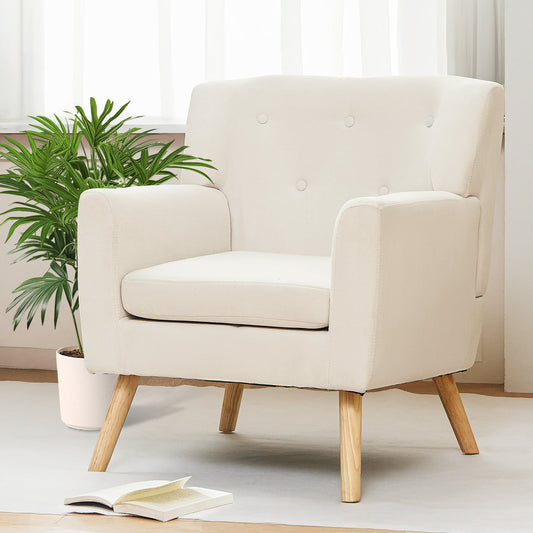 TrumanPick Accent Chair, Modern Upholstered Comfy Sofa Chairs, Fabric Mid-Century Armchair Button Tufted Lounge Chair for Living Room, Bedroom, Beige
