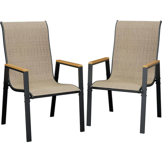 UDPATIO Patio Chairs Set of 2, Outdoor Dining Chairs with Textilene, Metal Frame for Garden,Khaki