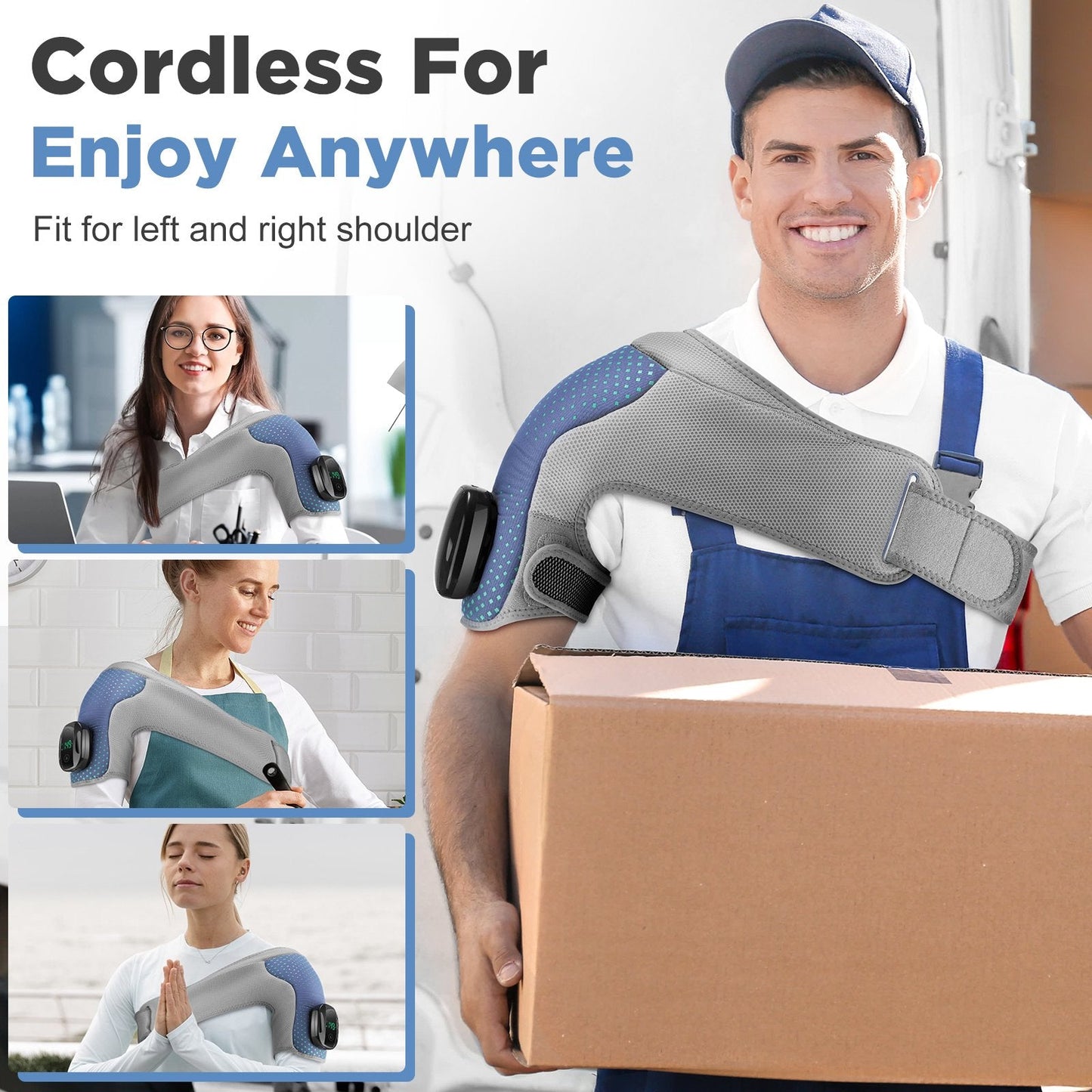 Cordless Shoulder Heating Pad, Heated Shoulder Wrap with Vibration, Universal for Left and Right Shoulders, Magnetic Controller Design