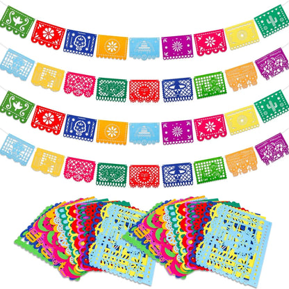 4 Pack Fiesta Party Banner Mexican Felt Banner Cinco de Mayo Papel Picado Fiesta Banner Cino de Mayo Party Decorations Supplies