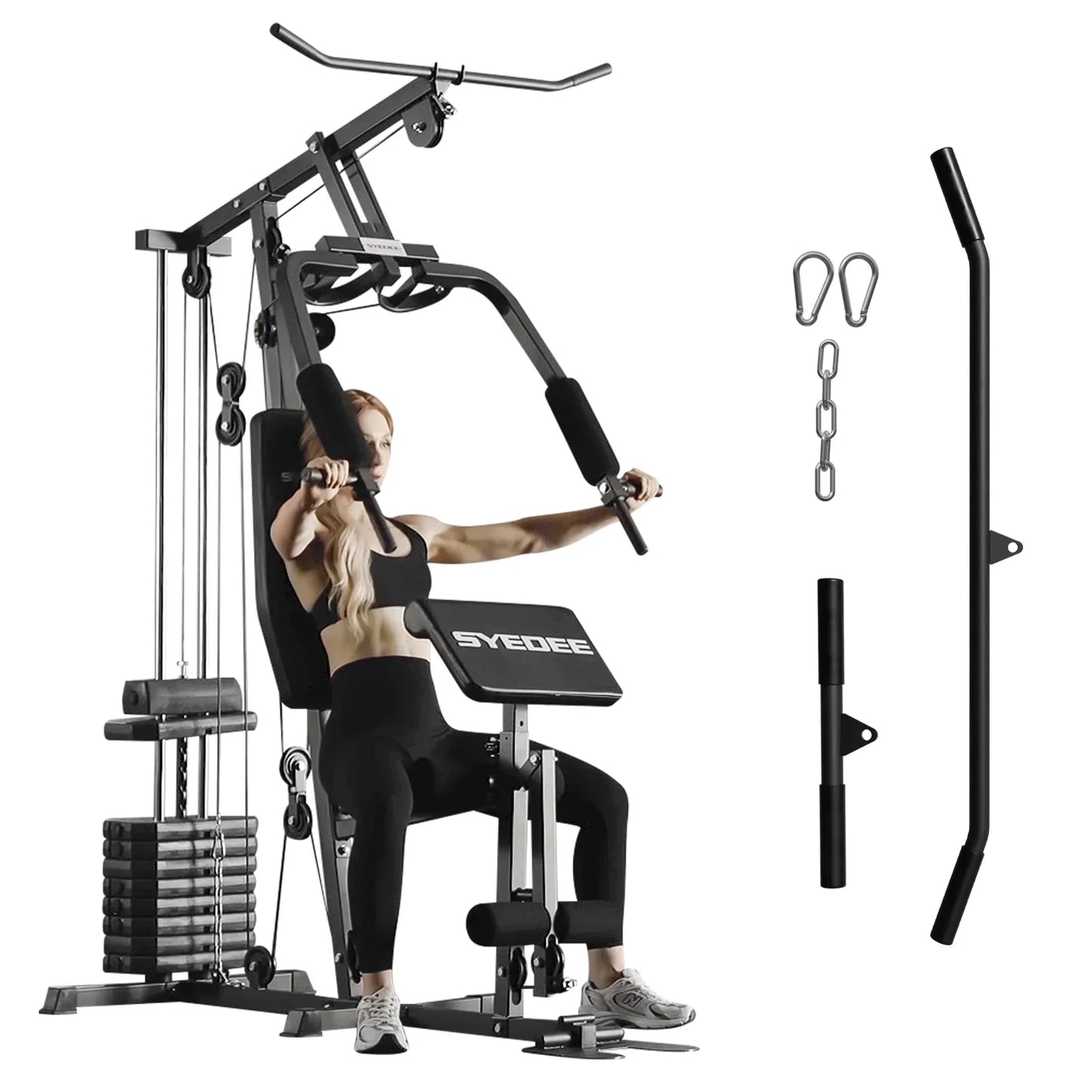 Syedee Multifunctional Home Gym System, Home Gym Station with 100LBS Weight Stack, All in One Workout Machine for Full Body Strength Training