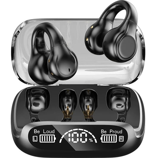 ARCTICICE Wireless Ear Clip Earbuds with 36H Playtime IPX6 Waterproof Noise Cancelling bluetooth Headphones for Sports Meeting Fitness, Black