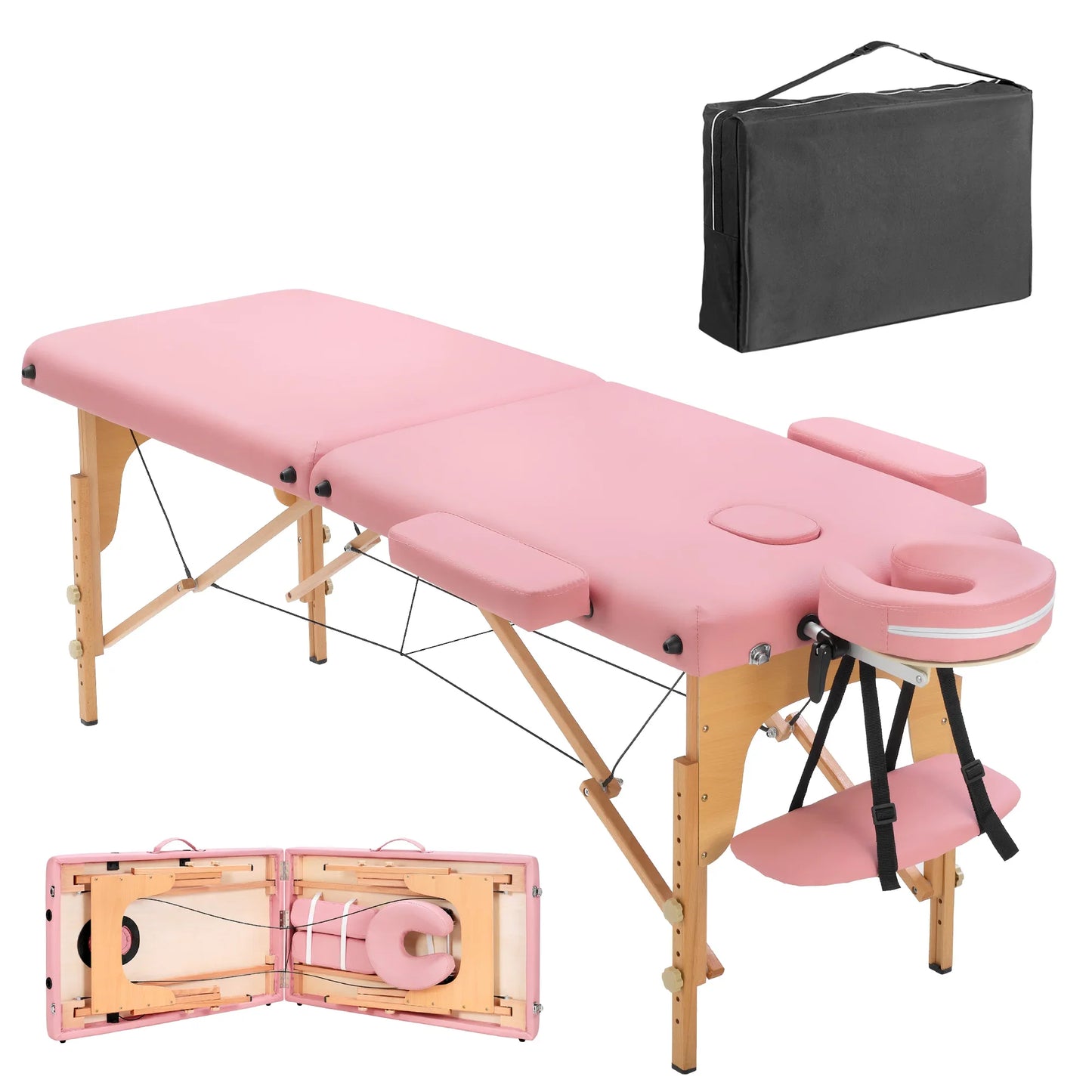 TrumanPick Massage Table Portable Lash Beds Spa Bed Massage Couch Foldable Spa Tables Adjustable 2 Fold with Non-Woven Bag 24 inch, Pink