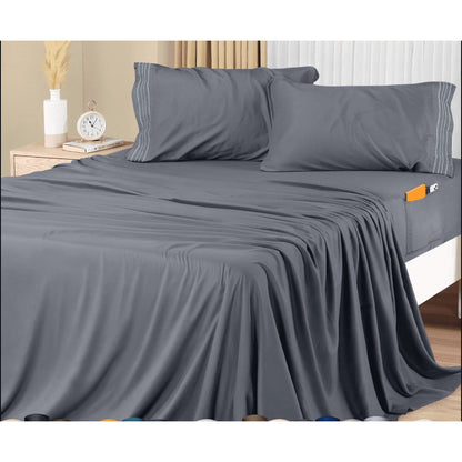 Soft Sheet Set - Luxury 4 Piece Bed Sheets for Queen Size Bed, Secure-Fit Deep Pocket Sheets with Elastic, Breathable Hotel Sheets & Pillowcase Set