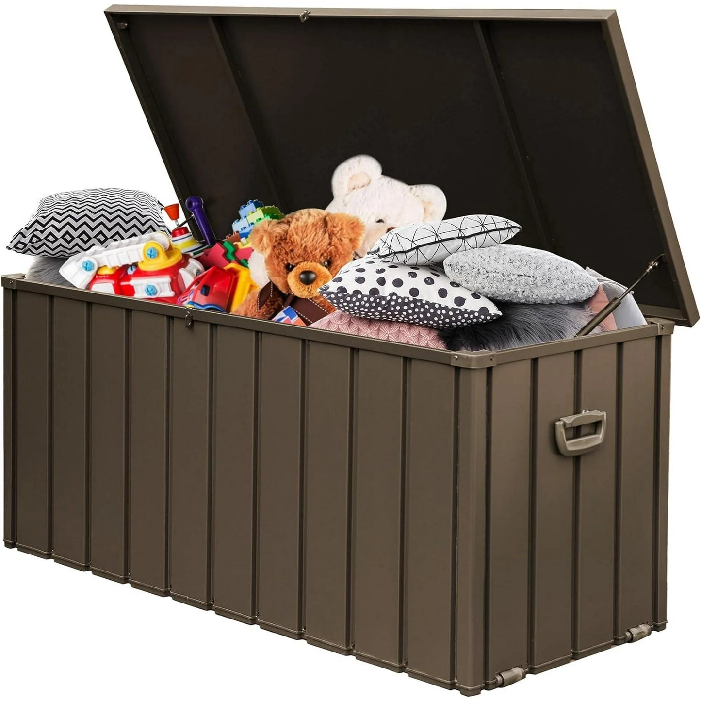 Seizeen 160 Gallon Outdoor Storage Box, Metal Deck Box on Wheels Waterproof, Large Patio Lockable Storage Bin for Outside Cushions, Pool Accessories, Throw Pillows, Garden Tools, Dark Brown