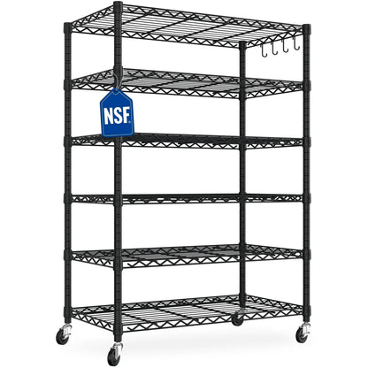 TrumanPick 6-Tier Wire Storage Shelving, Adjustable Garage Shelves, Wire Rack with Wheels,36"W x 18"D x 75"H, Black