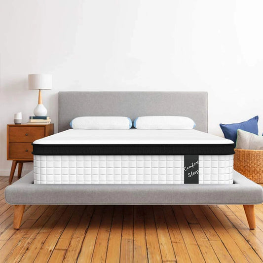 PAPROOS 12" Twin Size Mattress, Cooling Memory Foam Hybrid Mattress in a Box, Individual Pocket Spring Mattress with Breathable Knitted Fabric Cover, CertiPUR-US, White/Black