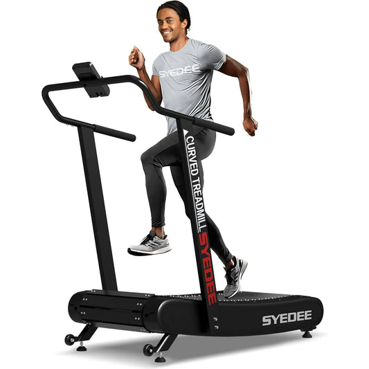 Syedee Premium Portable Curved Manual Treadmill, Motorless Treadmill for Marathon, Air Running with Digital Monitor, Handlebar and Non-Slip Belt, Treadmill for Home Gym, Cardio Equipment