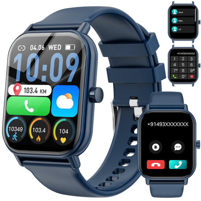 Mingdaln smartwatch for Android and Iphone Devices，1.85 Inches with Answer/Make Calls/100+ sport mode/IP68 Waterproof, with Activity Fitness Tracker for men and women (Blue)