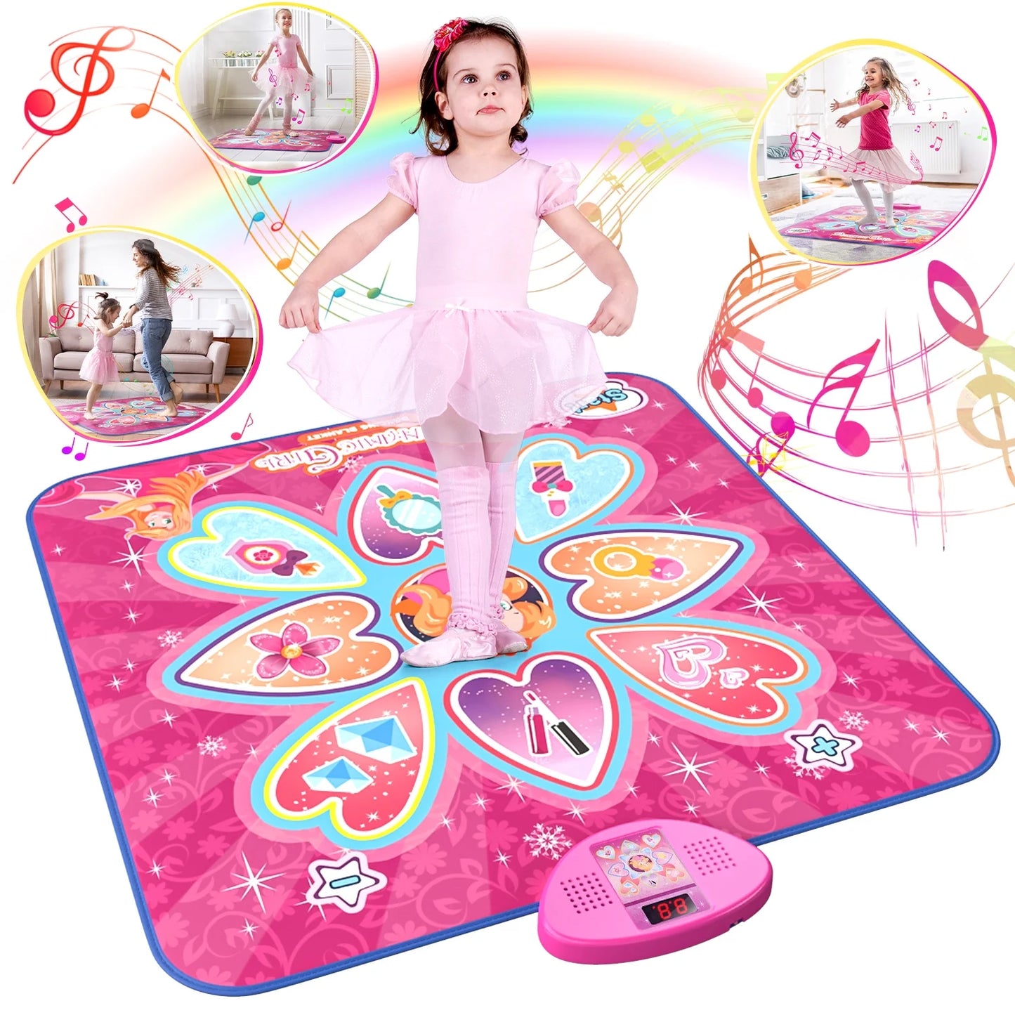JoyStone Dance Mat, Dance Mixer Rhythm Step Play Mat with LED Lights, Built-in Music, 7 Challenge Levels, Dance Game Toy Gift for Kids Girls Boys, Pink