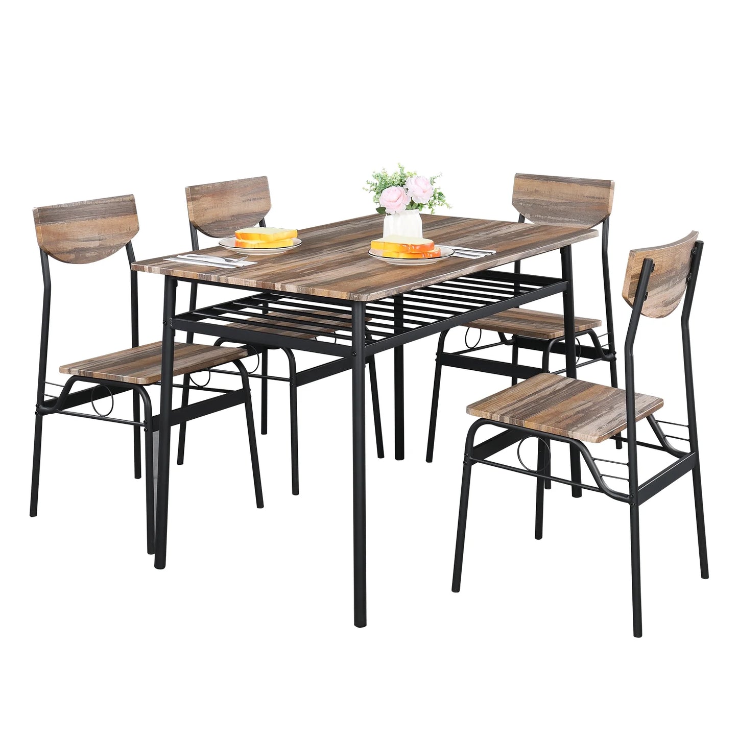 PAPROOS Dining Table Set for 4, 5 Piece Kitchen Table Set with Wooden Top and Metal Frame, Heavy Duty Dinette Sets for Breakfast Nook, Industrial Style Dining Room Table and Chairs, Natural&Black