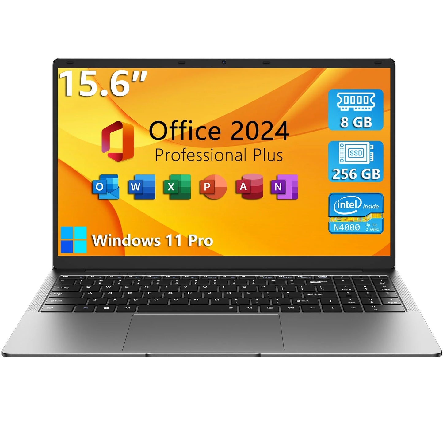 15.6"Laptop Computer,8GB RAM 256GB SSD,Windows 11 Pro Bussiness NoteBook PC,MS Office 2024,Intel Celeron N4000(up to 2.6GHz) 100% sRGB Screen,2.4G/5G Dual Band WiFi