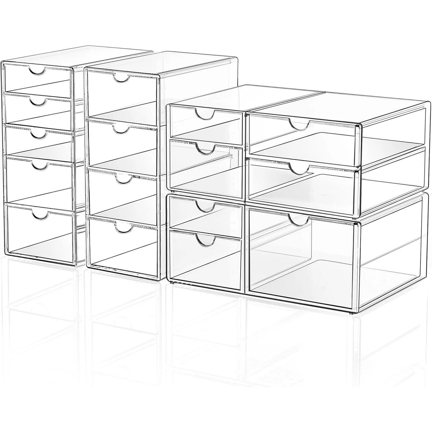 Makeup Drawer Storage Organizer with 16 Drawers, 4 Set Acrylic Office Desk Organization and Storage, Dustproof Drawer Organizer for Office, Countertop, Bathroom, Bedroom