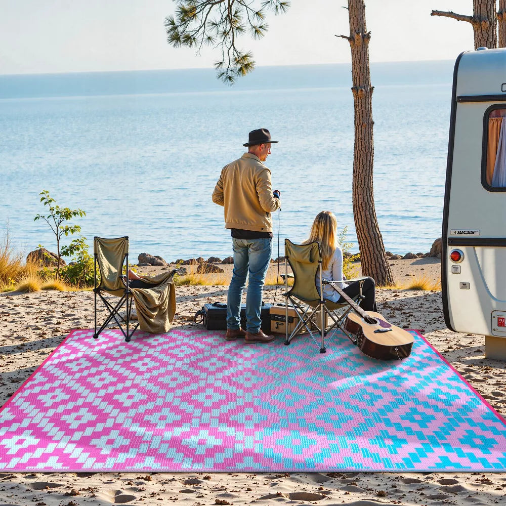 Lahome Ombre Outdoor Area Rug-Geometric Reversible Mat for Patio, Balcony, Deck, Backyard, or RV Camping
