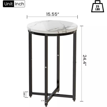 Hooseng Faux Marble Round Side Table Set of 2, 16 Inch Living Room End Table Accent Table Nightstand with Metal Frame for Bedroom, Small Spaces
