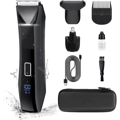 Vislone Manscape Body Hair Trimmer for Men, 3 in 1 Men's Grooming Kit with Pubic/Nose Hair Timmer & Ball Shvaer, LED Display, IPX7 Waterproof, Travel Lock