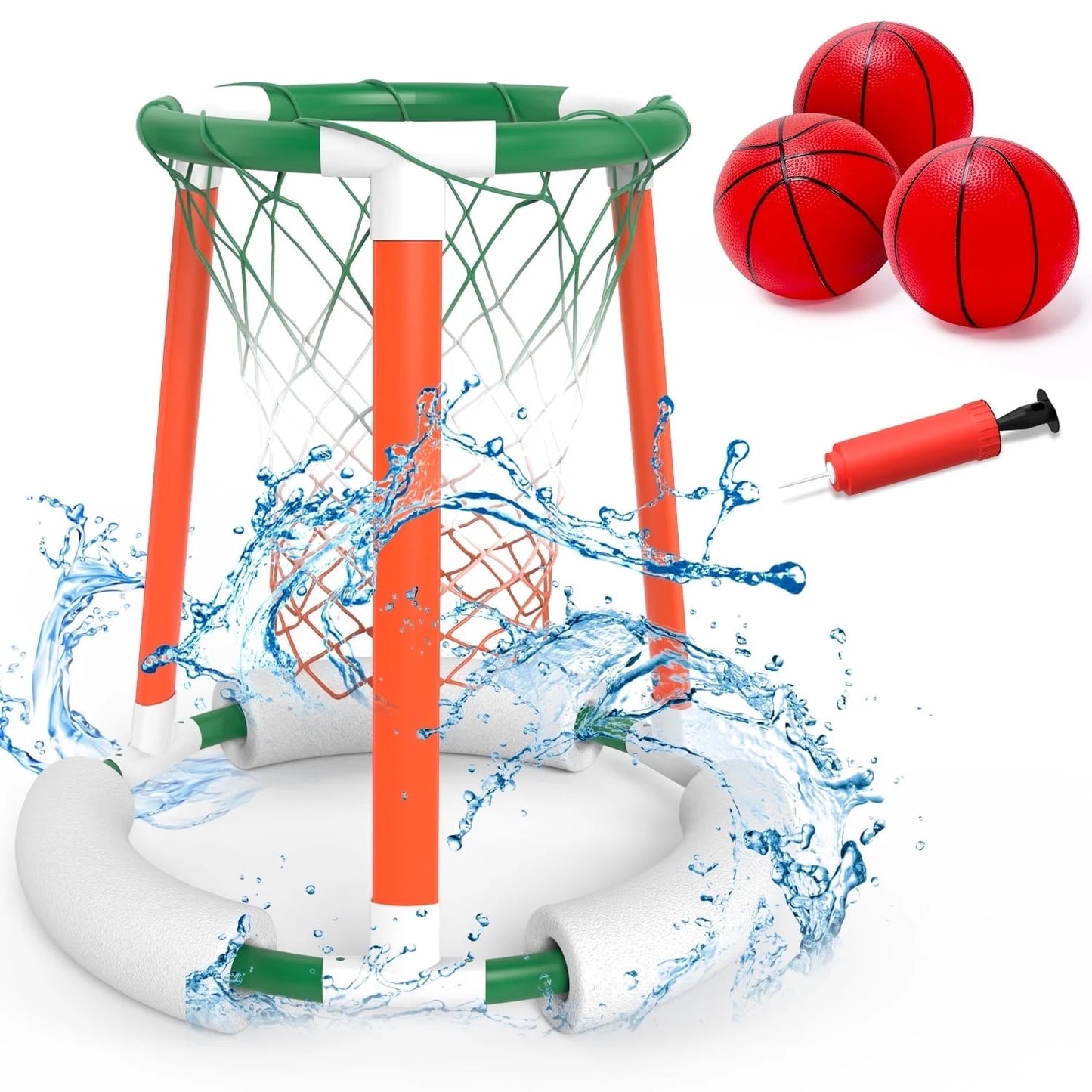 JoyStone Pool Basketball Toys, Floating Swimming Pool Basketball Hoop for Pool Games Poolside Water Basketball Hoop, 3 Balls and Pump