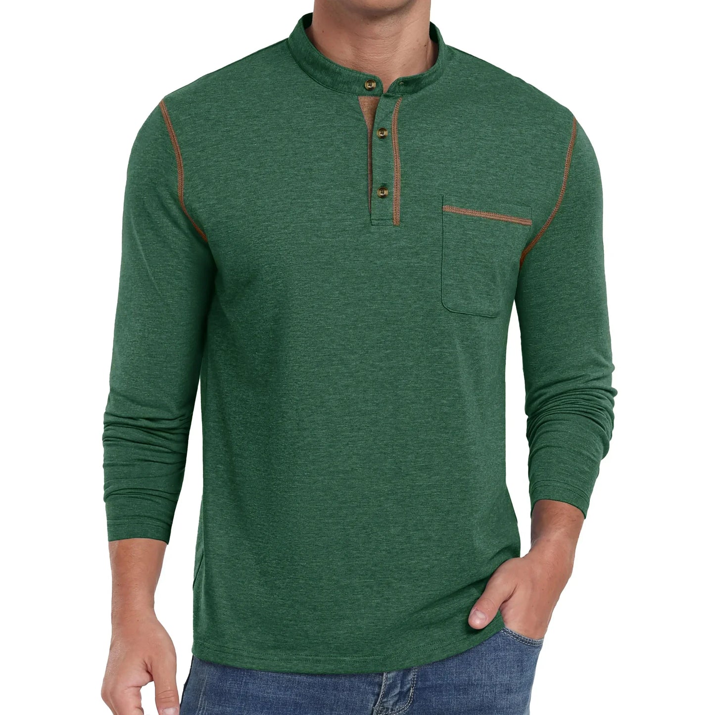 Thrilos Mens Henley Shirts Long Sleeve Casual Tops Lightweight Pullover Shirt Button Cotton T-Shirt with Pocket