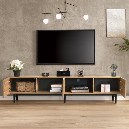 PAPROOS Entertainment Center Scratch Proof & Sturdy 4 Storage Cabinets & Open Shelves, Brown