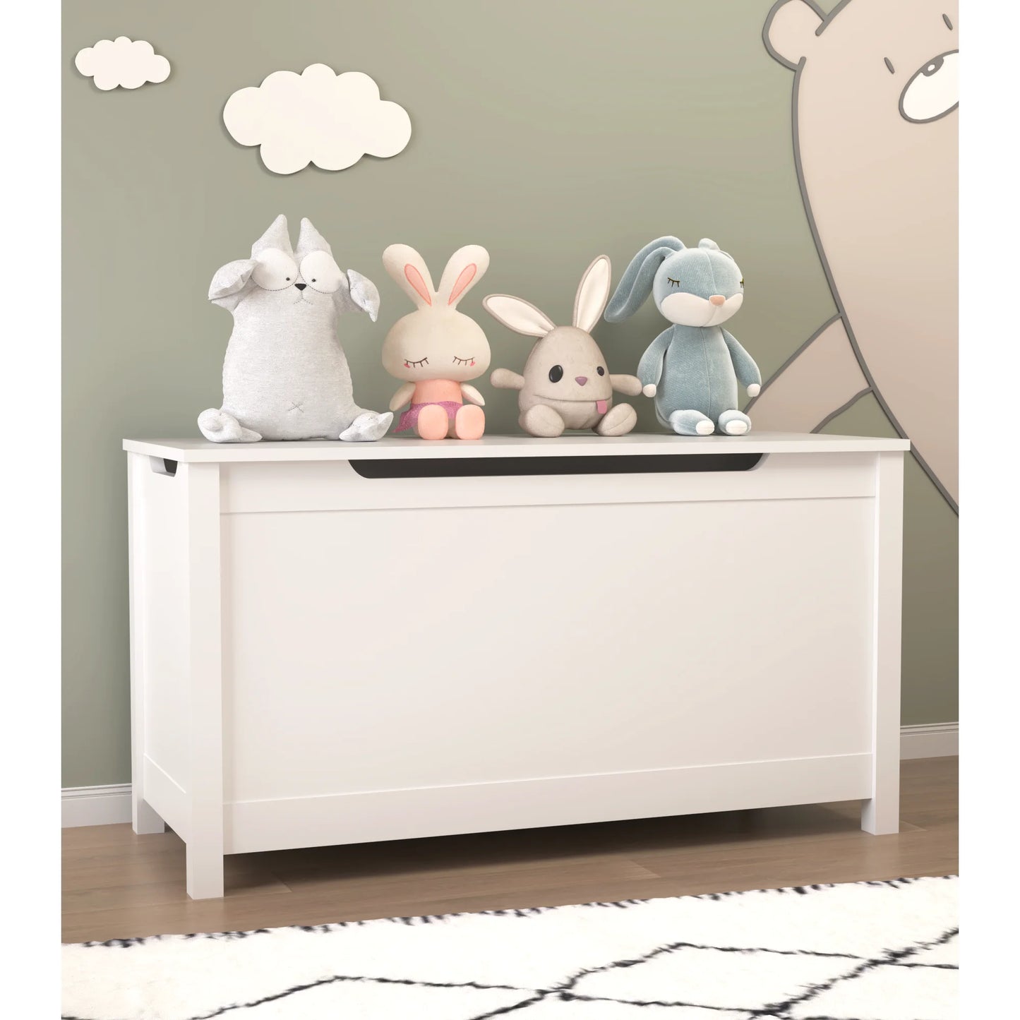 Seizeen Kids Toy Box, White Wooden Toy Chest Organizer with Safety Hinged Lid, Entryway Storage Bench Supports 100 lbs, Toy Storage Chest for Bedroom, Toddler Room, L0290
