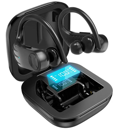 Wireless Earbuds, 60H Playback Bluetooth 5.3 Headphones,Noise Cancelling Wireless Headphones with LED Battery Display, Mics Clear Call, IPX6 Waterproof Bluetooth Earbuds for Workout Sports (BLACK)