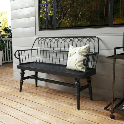 CBJCBJ Farmhouse Entryway Bench, Spindle Back Wooden Dining Benches for Living Room, Mudroom, Black