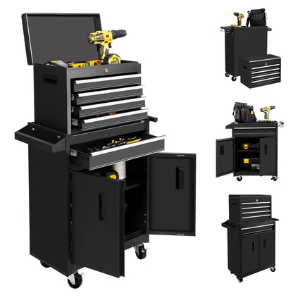 Steelite 26-Inch Tool Chest & Storage Cabinet, 5 Drawers Rolling Tool Chest with Detachable Top Tool Box for Garage Warehouse Workshop, Rolling Garage Organizer with Handle and 6 Hooks